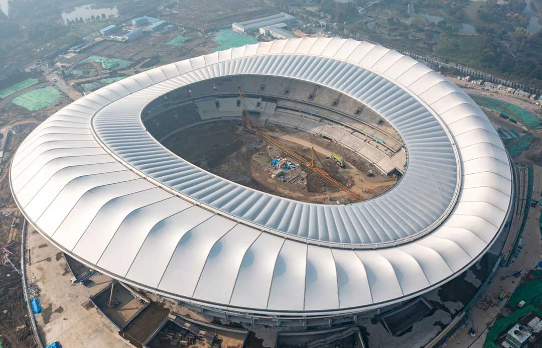 【無錫奧體中心】“羽翼”全舒展，水色天光下的白鷺“振翅高飛”